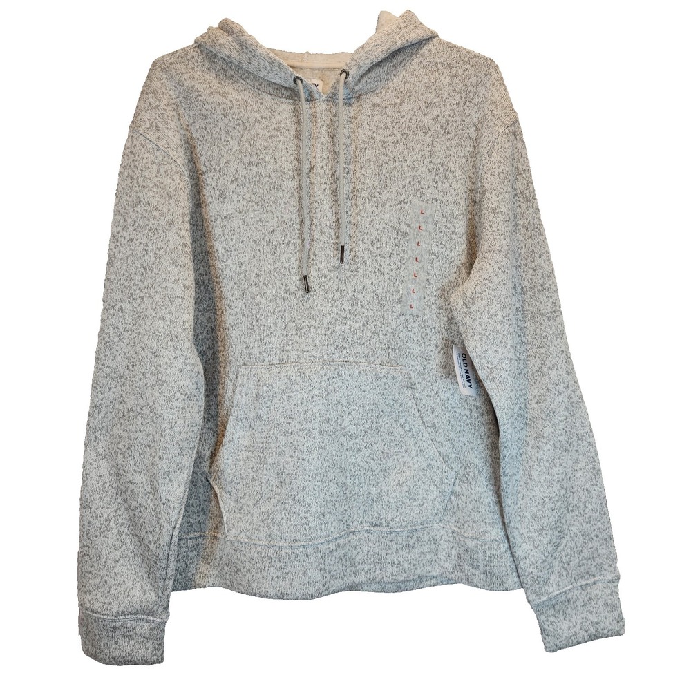Old Navy NWT Men`s Size L Gray Fleece Knit Pullover Hoodie Sweater Relax Fit